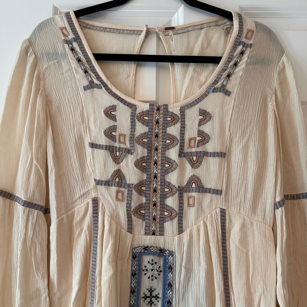 Free People Cream and Brown Textured Top